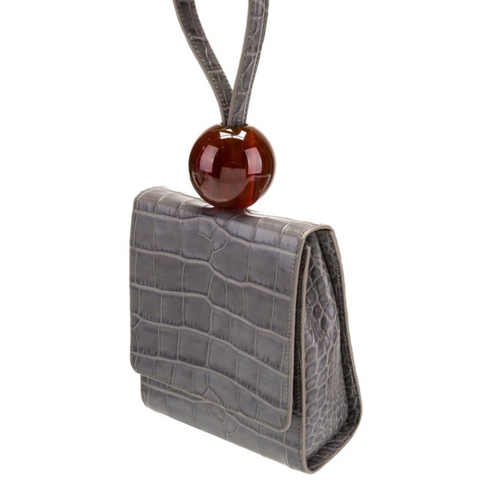 BY FAR Croc-Embossed Ball Wristlet with Brown Ball Accent - Picture 4 of 11